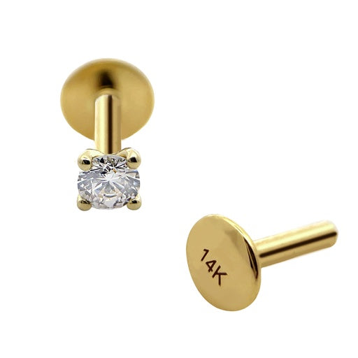 Labret interno de oro auténtico de 14 kt con piedra (engaste en punta)