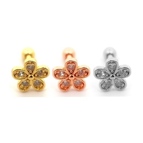 Barra de acero 316L con diseño de flores y cristales - CC Crystal Clear