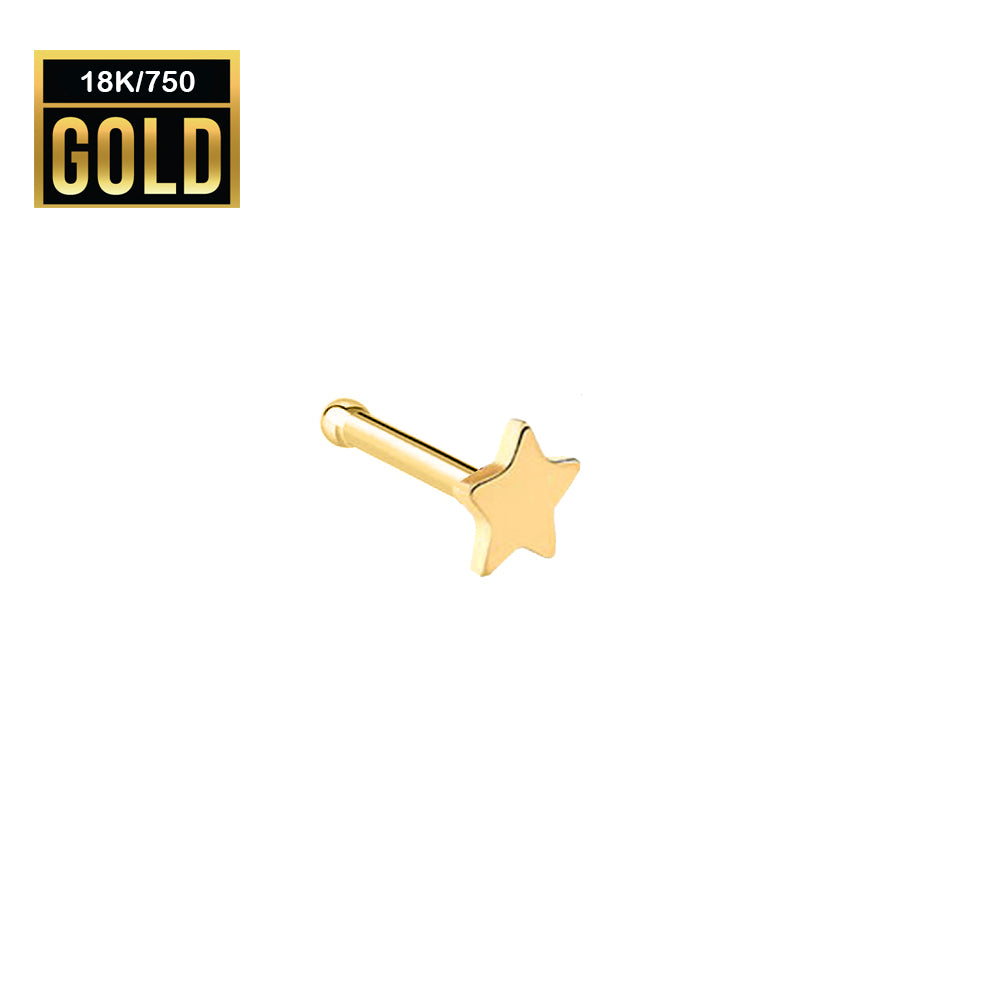 Pendiente para nariz de oro auténtico de 18 quilates con estrella: calibre 23 (0,6 mm)