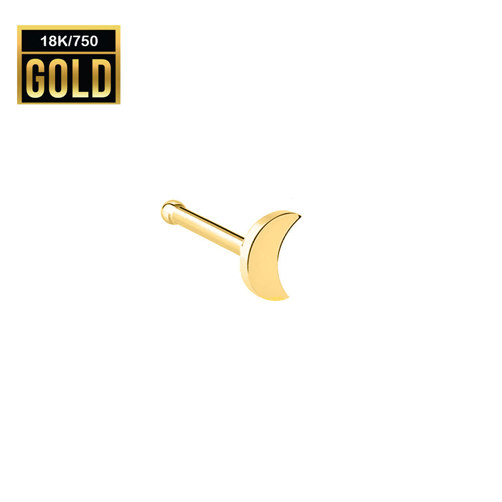 Pendiente para nariz de oro auténtico de 18 quilates con diseño de luna: calibre 23 (0,6 mm)
