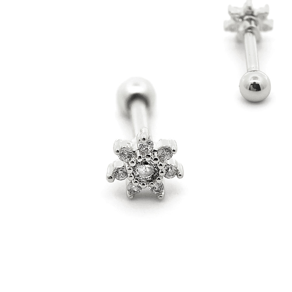 Barre en acier 316L au design floral avec cristaux - CC Crystal Clear