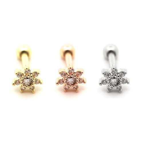 Barre en acier 316L au design floral avec cristaux - CC Crystal Clear