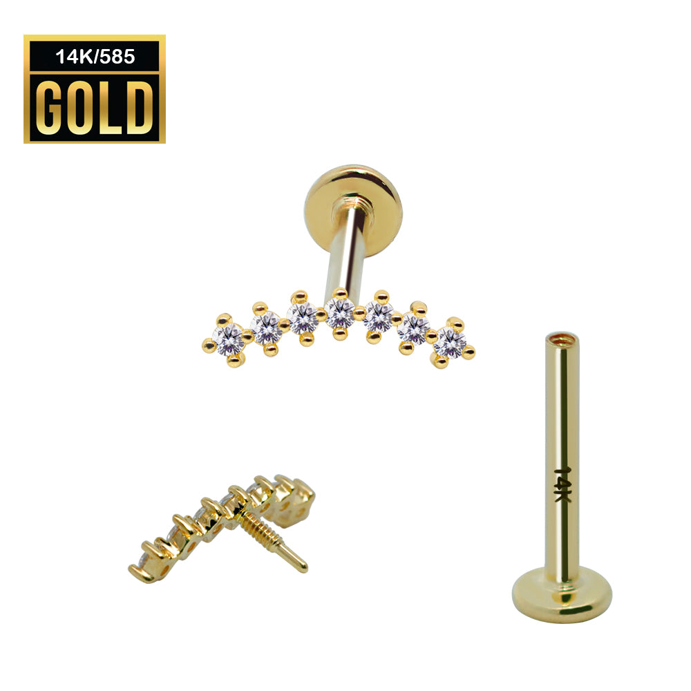 Labret interno de oro real de 14 quilates con diseño superior de circonita cúbica