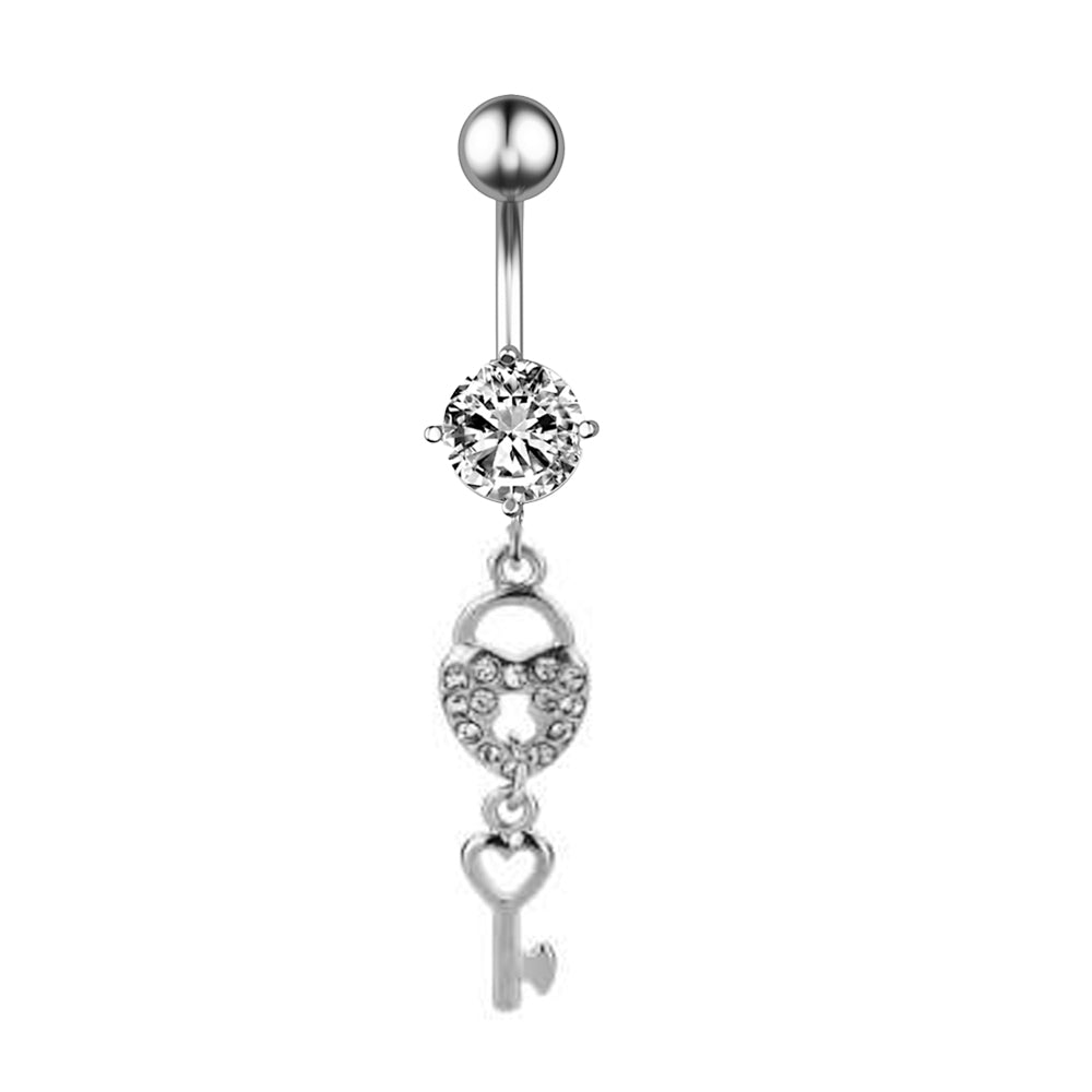 Piercing para ombligo de acero 316L con forma de plátano y diseño moderno, CC Crystal Clear, calibre 14 (1,6 mm)