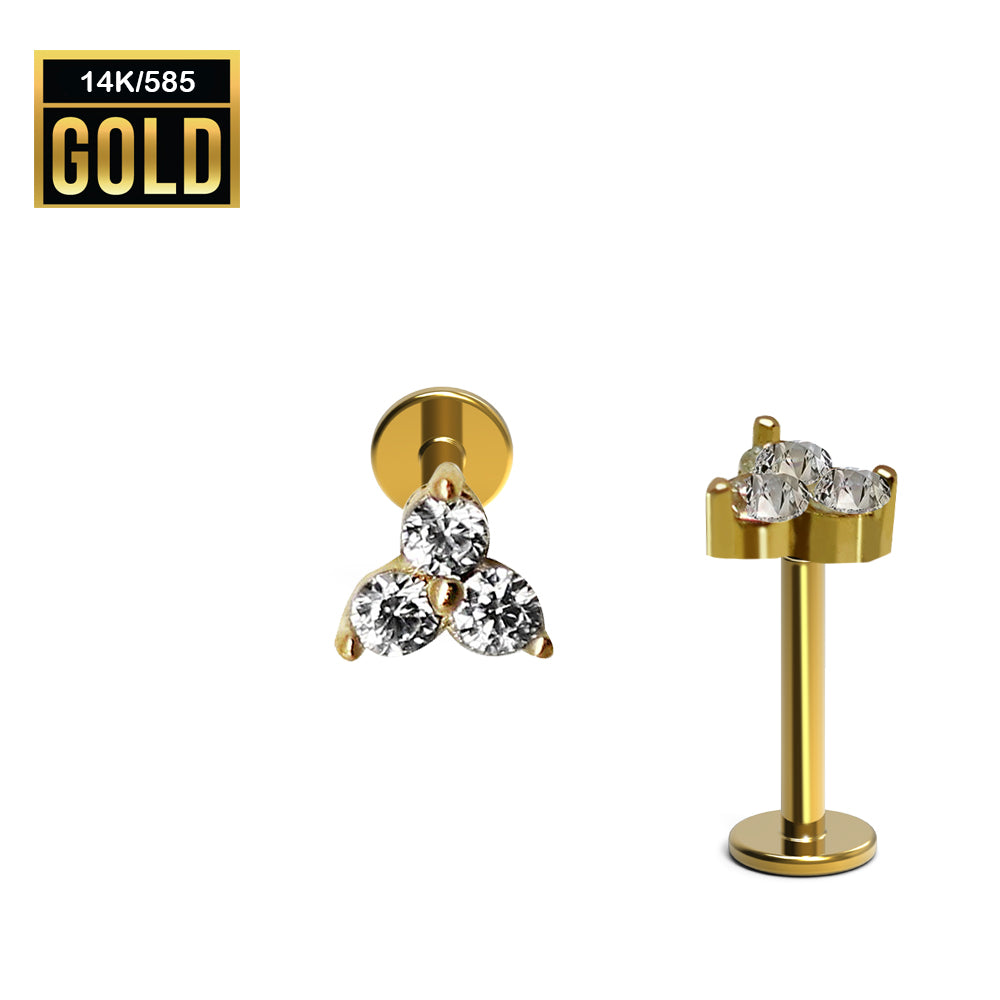 Labret interno de oro real de 14 quilates con diseño superior de circonita cúbica - 18GA (1,0 mm)