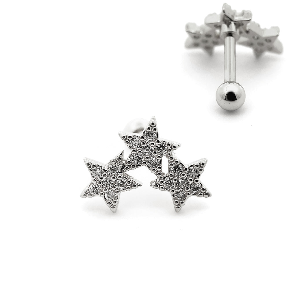 Barra de acero 316L con diseño de estrella de latón y cristales - CC Crystal Clear
