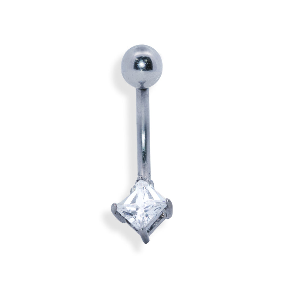 Piercing para ombligo de acero 316L con forma de plátano y diseño moderno, CC Crystal Clear, calibre 14 (1,6 mm)