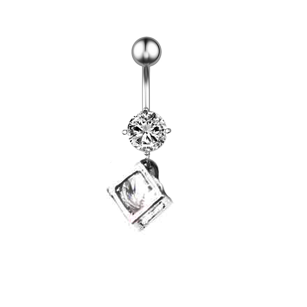 Piercing para ombligo de acero 316L con forma de banana y diseño de moda de circonita cúbica transparente CC, calibre 14 (1,6 mm)