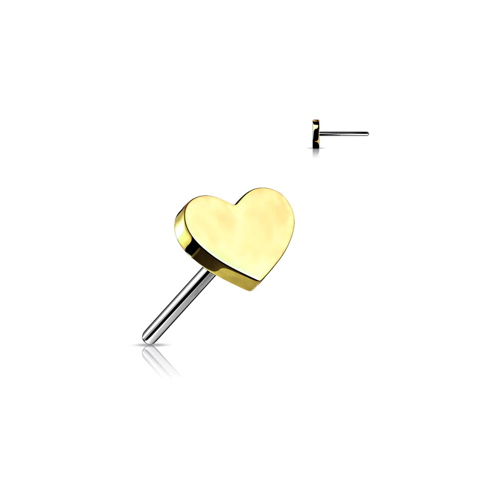 Broche para nariz de acero 316L con revestimiento de titanio y PVD dorado con corte en forma de corazón - 18GA (1,0 mm)