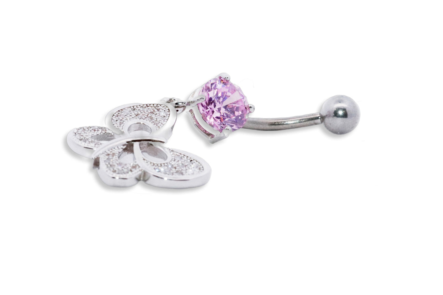 Piercing para ombligo de acero 316L con diseño de moda, forma de banana y circonita cúbica, transparente, calibre 14 (1,6 mm)