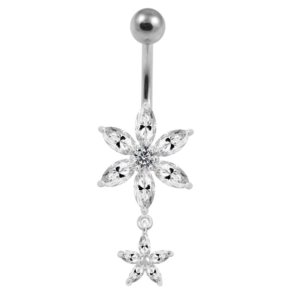 Piercing para ombligo de acero 316L con diseño de moda, forma de banana y circonita cúbica, transparente, calibre 14 (1,6 mm)