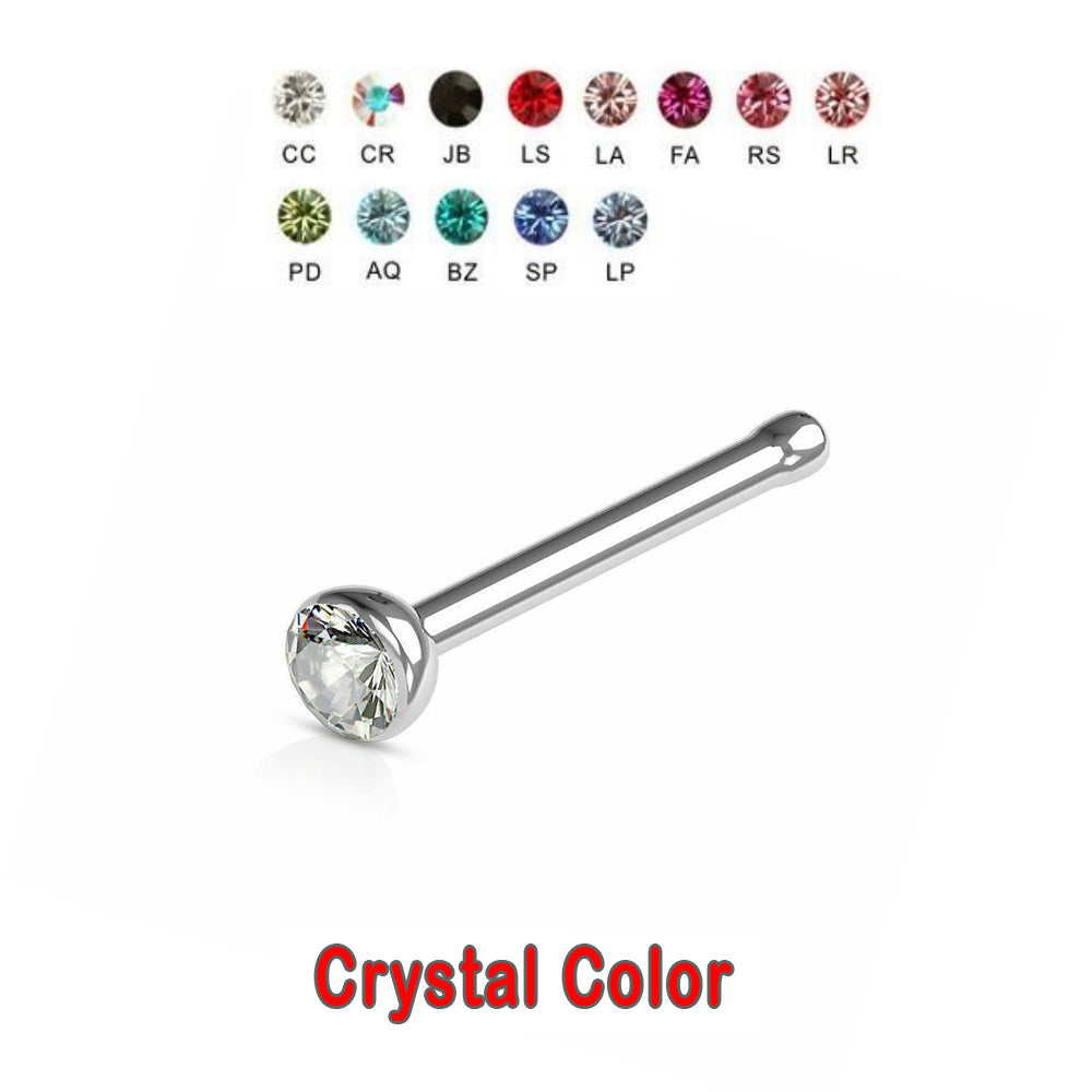 Perno de nariz de acero 316L con cristal de 2 mm - 20GA (0,8 mm)