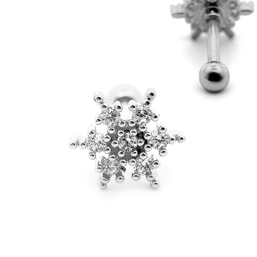 Barre en acier 316L avec motif flocon de neige en laiton et cristaux - CC Crystal Clear