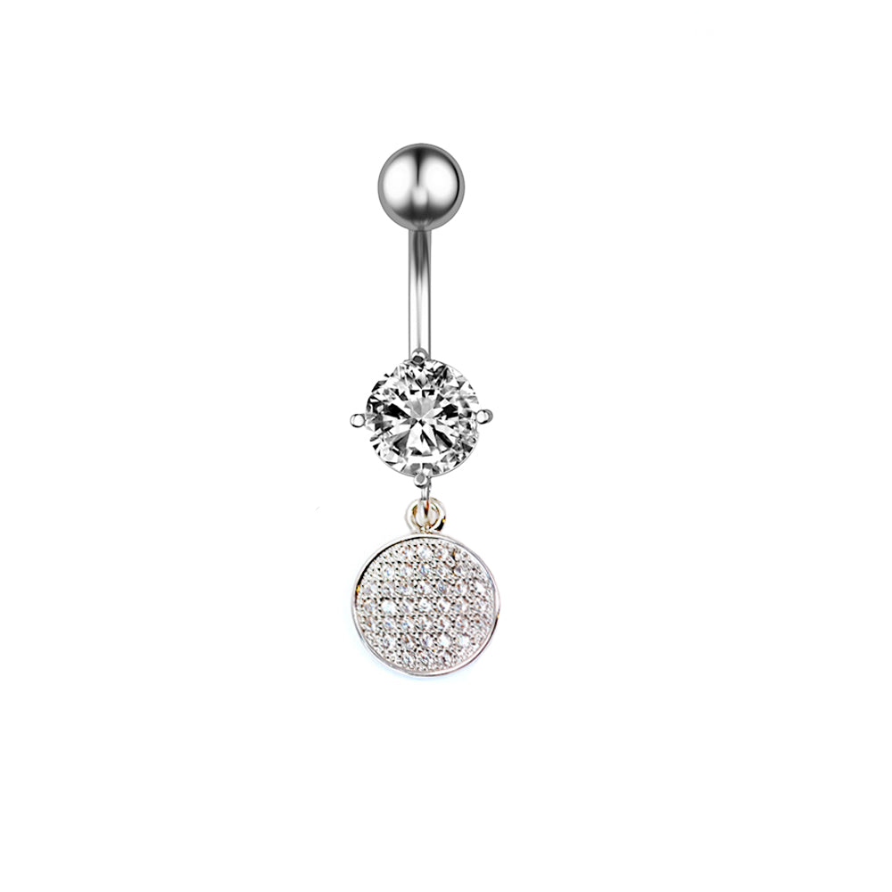 Piercing para ombligo de acero 316L con forma de banana y diseño de moda de circonita cúbica, transparente, calibre 14 (1,6 mm)