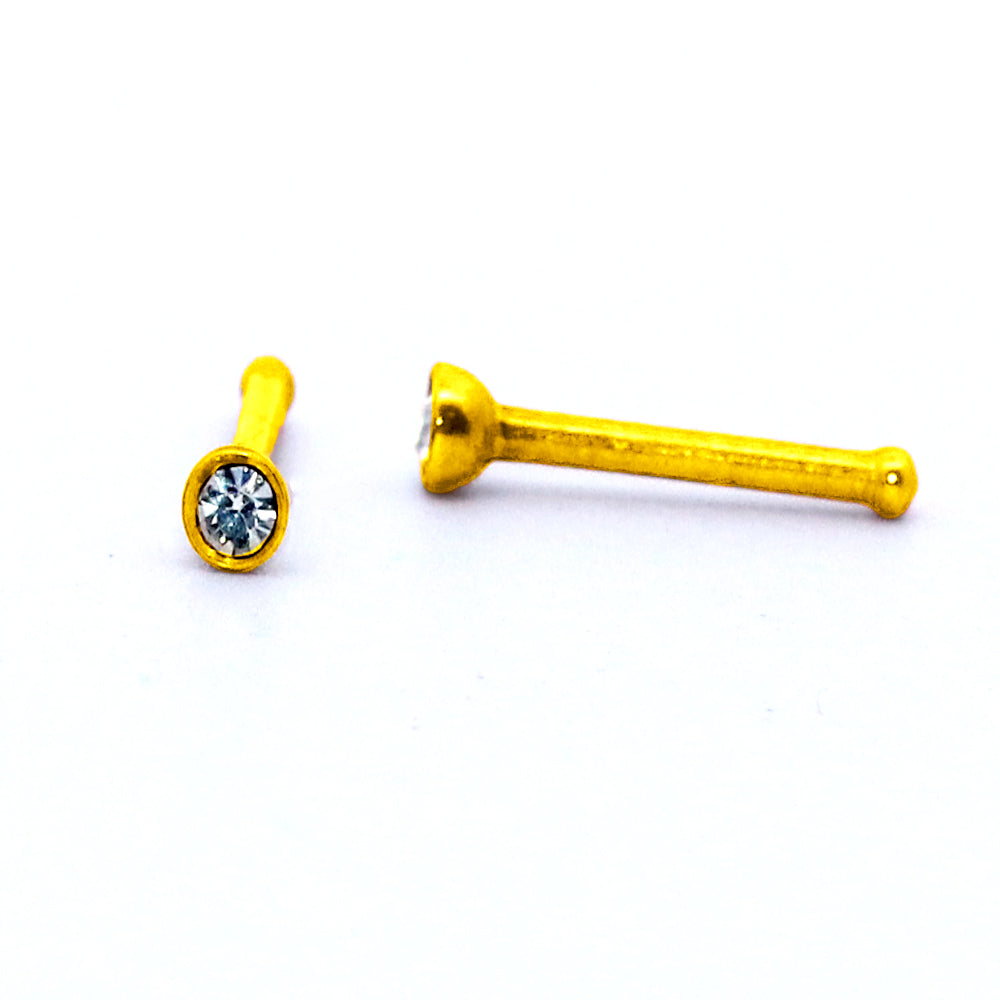 Perno nasal de acero 316L recubierto de titanio PVD dorado con cristal de 3 mm - 18GA (1,0 mm)