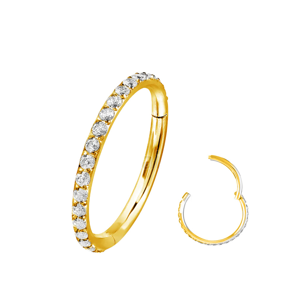 Steel 316L Gold PVD Coated Hinged Segment Ring with Crystal - 16GA(1.2mm)