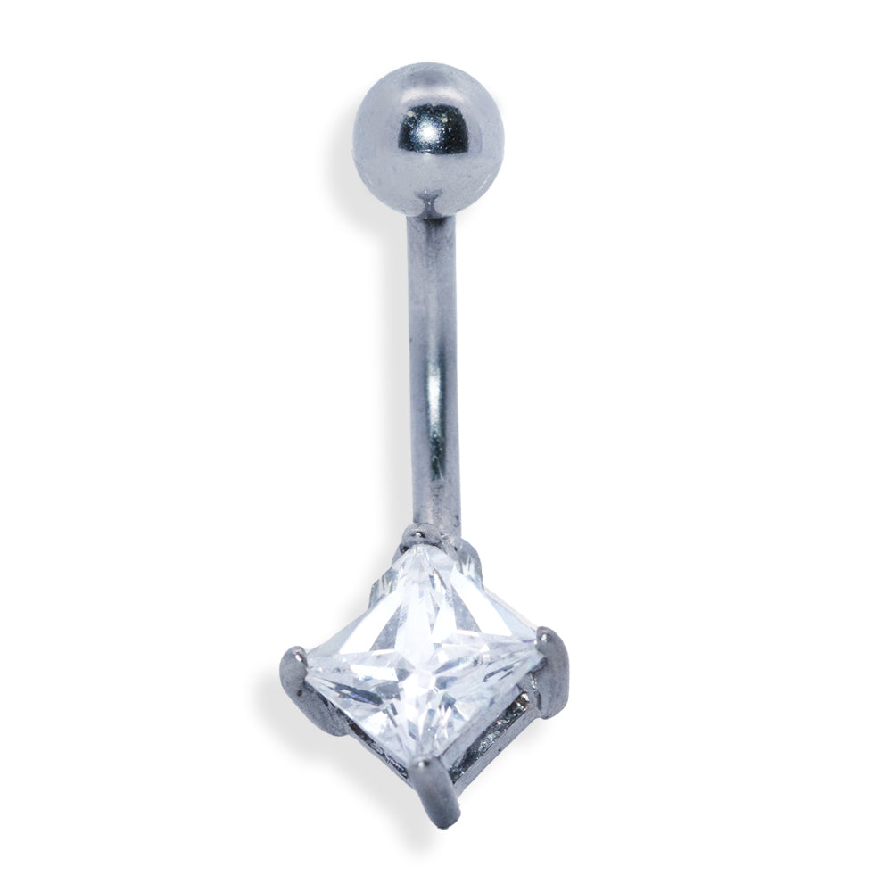Piercing para ombligo de acero 316L con forma de plátano y diseño moderno, CC Crystal Clear, calibre 14 (1,6 mm)