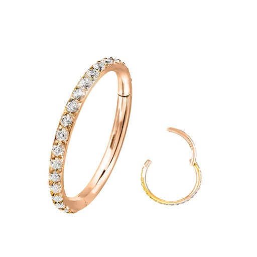 Steel 316L Rose Gold PVD Coated Hinged Segment Ring with Crystals - 14GA(1.6mm)