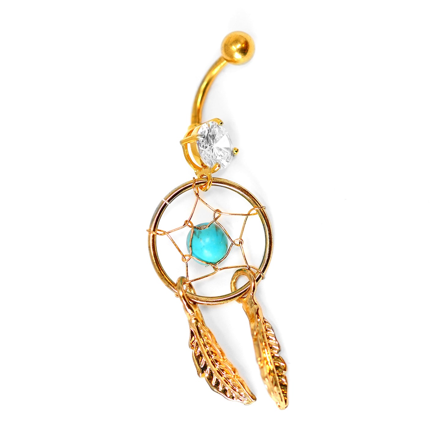 Banane de nombril en acier 316L avec revêtement en titane PVD or 18 carats au design tendance - CC Crystal Clear - 14GA (1,6 mm)
