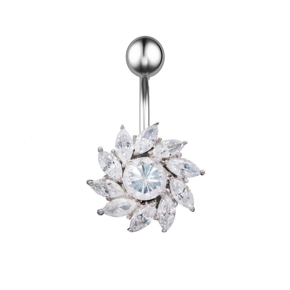 Piercing para ombligo de acero 316L con forma de plátano y diseño moderno, CC Crystal Clear, calibre 14 (1,6 mm)