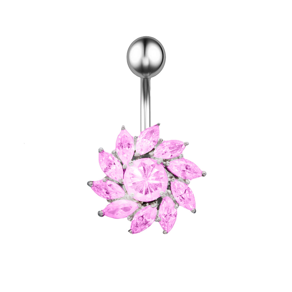 Piercing para ombligo de acero 316L con forma de plátano y diseño moderno, CC Crystal Clear, calibre 14 (1,6 mm)