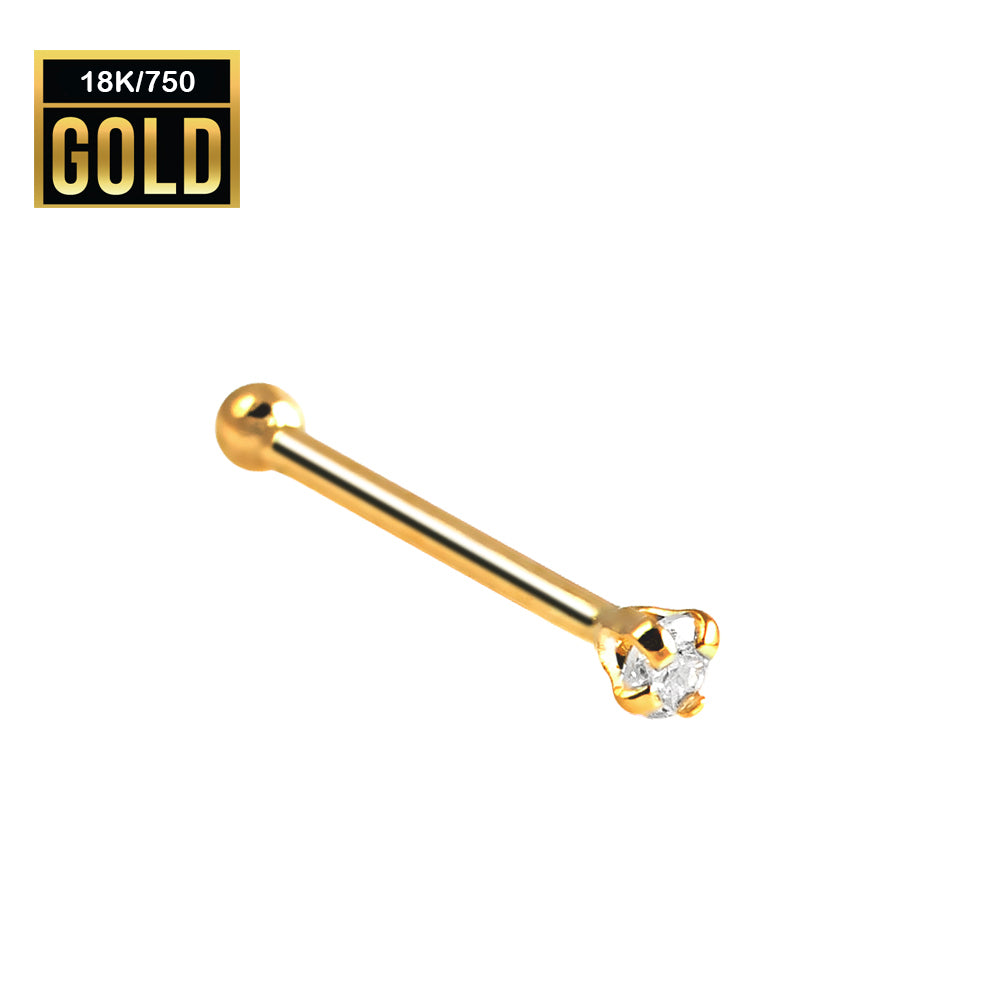 Pendiente para nariz de oro auténtico de 18 quilates con cristal de circonita (engaste de cangrejo) - 23 GA (0,6 mm)