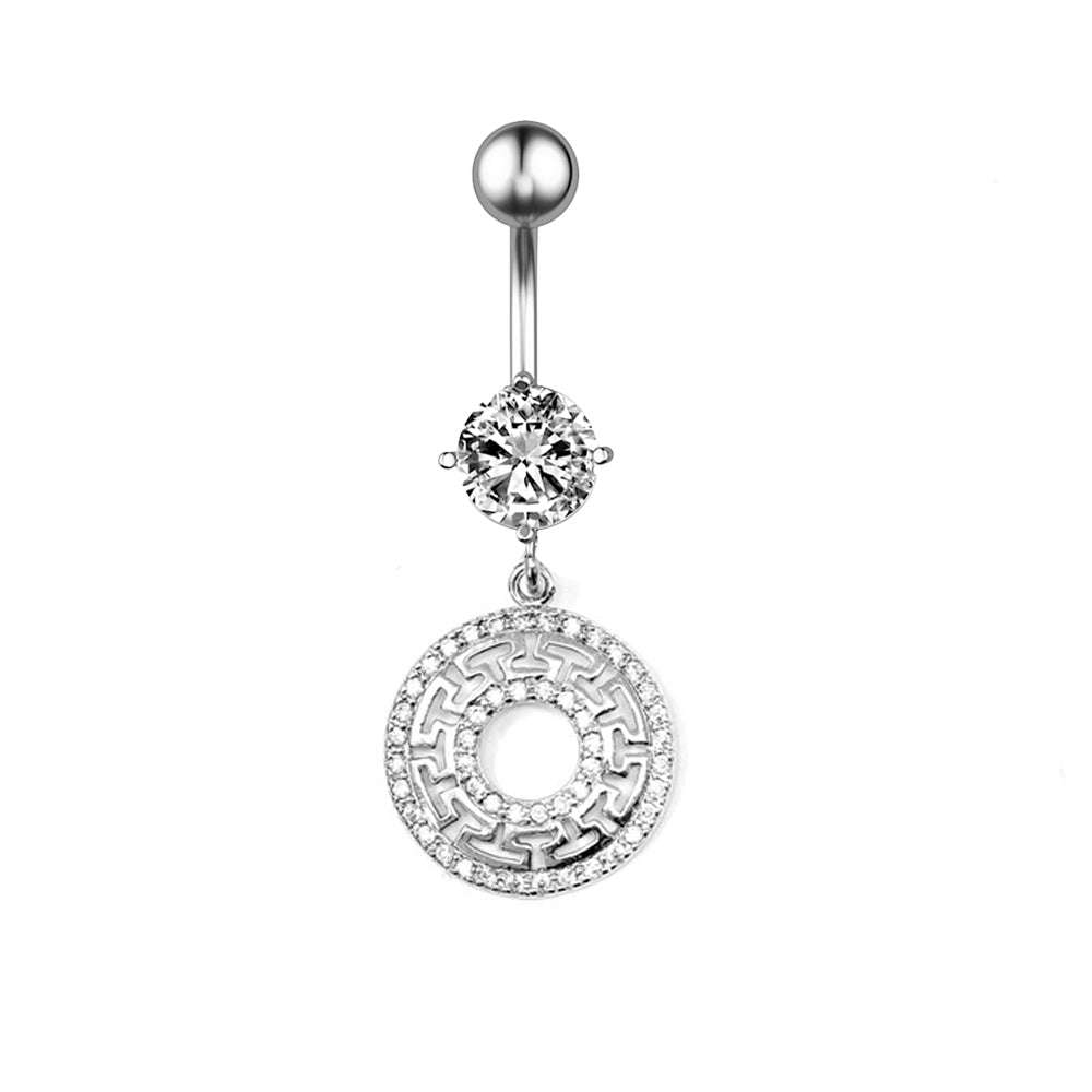 Piercing para ombligo de acero 316L con forma de banana y diseño de moda de circonita cúbica transparente CC, calibre 14 (1,6 mm)