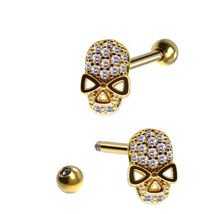 Barre en acier 316L en forme de crâne avec cristaux - CC cristal clair