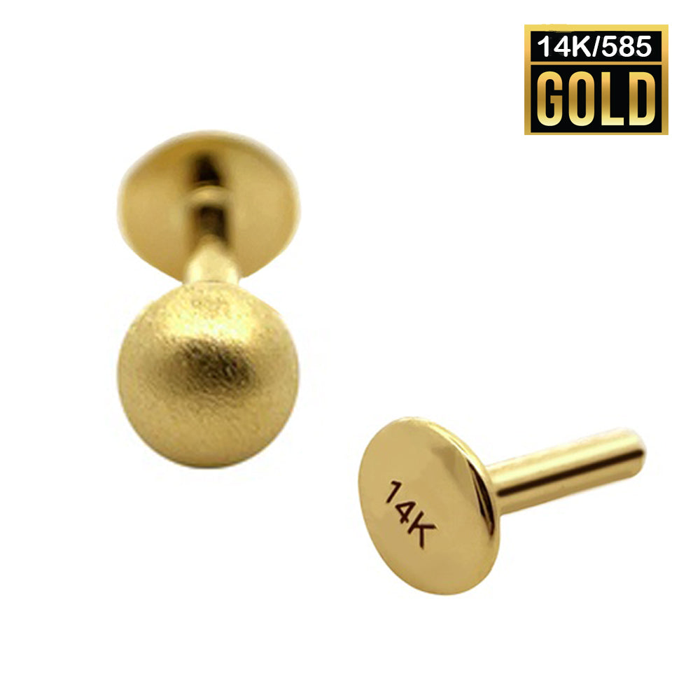 Labret interno de oro auténtico de 14 quilates con bola mate