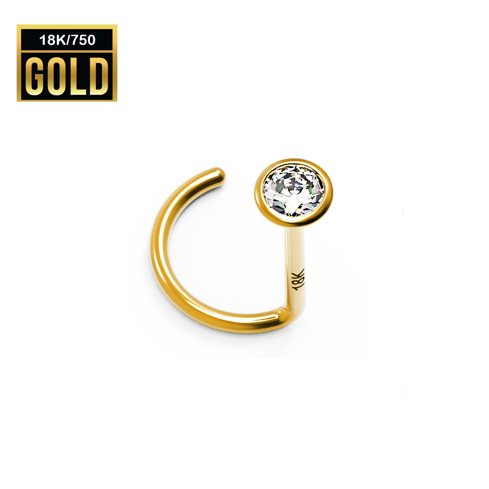 Piercing nasal en or véritable 18 carats avec cristal de zircone - 23GA (0,6 mm)