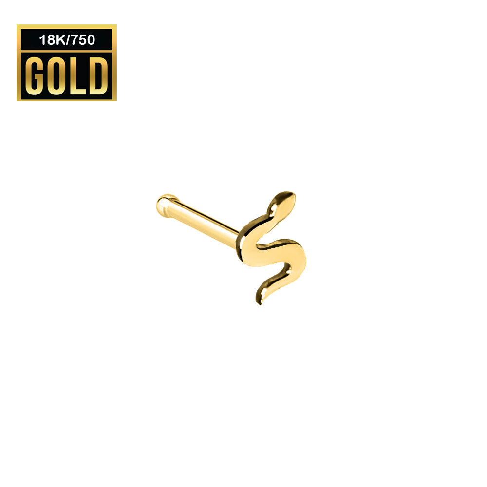Pendiente para nariz de oro auténtico de 18 quilates con diseño de serpiente: calibre 23 (0,6 mm)