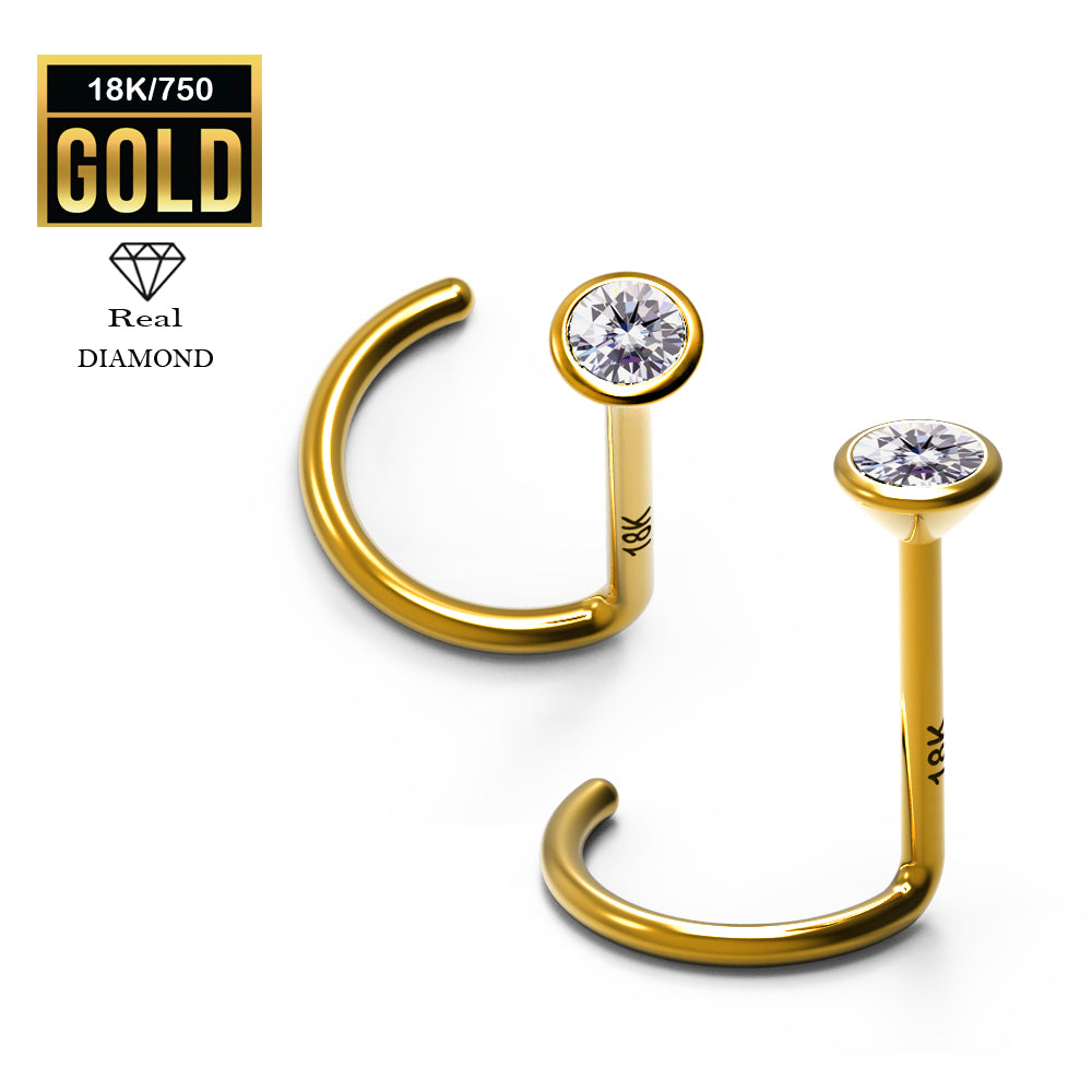 Spirale nasale en or véritable 18 carats avec diamant - 23GA (0,6 mm)