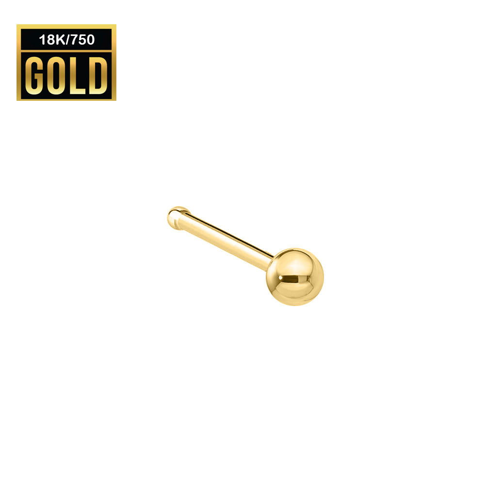 Pendiente para nariz de oro auténtico de 18 quilates con bola: calibre 23 (0,6 mm)