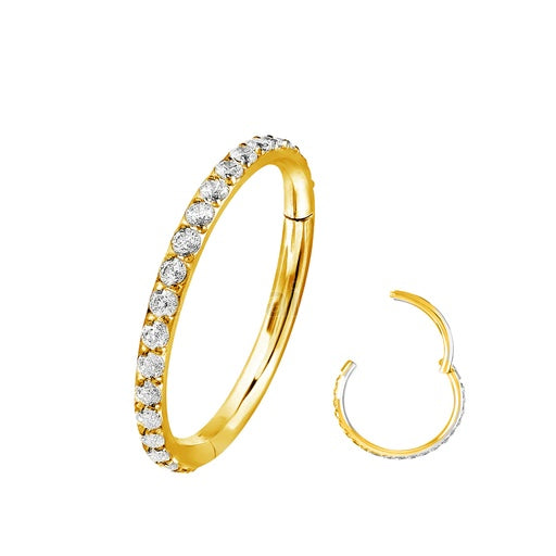Anillo de segmento con bisagras de acero 316L recubierto de PVD dorado con cristal - 18GA (1,0 mm)