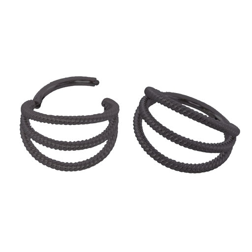 Anillo de segmento con bisagras de acero 316L recubierto de titanio PVD negro con 3 barras retorcidas - 16GA (1,2 mm)