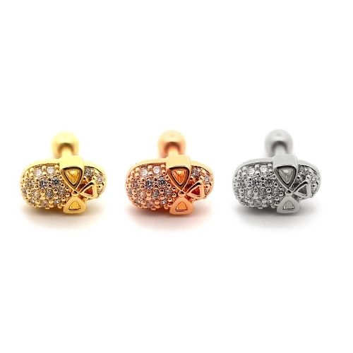 Barre en acier 316L en forme de crâne avec cristaux - CC cristal clair