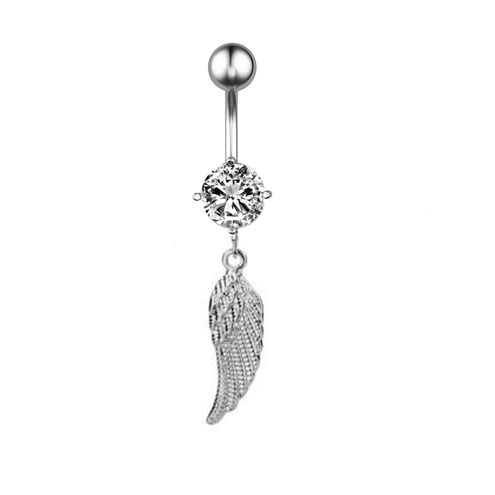 Piercing para ombligo de acero 316L con forma de banana y diseño de moda de circonita cúbica, transparente, calibre 14 (1,6 mm)