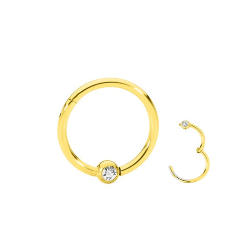 Steel 316L Gold PVD Coated Hinged Segment Ring with 3mm Clip-in Crystal Ball - 16GA(1.2mm)