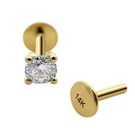 Labret interno de oro auténtico de 14 kt con piedra (engaste en punta)