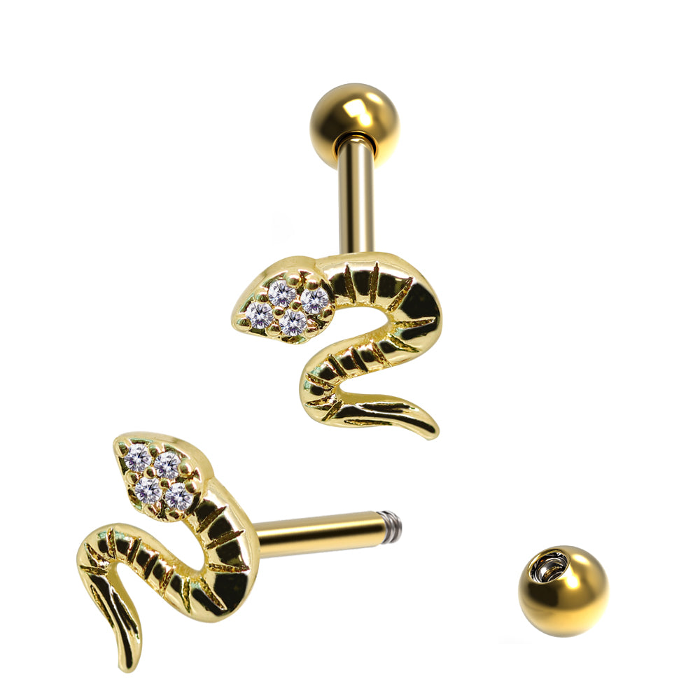 Barre en acier 316L en forme de serpent avec cristaux - CC Crystal Clear