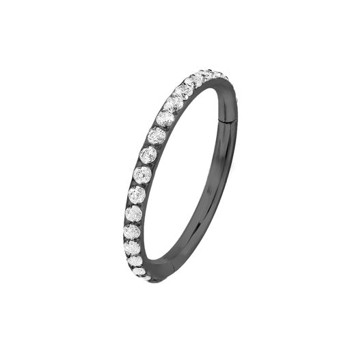 Anillo de segmento con bisagras de acero 316L recubierto de titanio PVD negro con cristal - 18GA (1,0 mm)