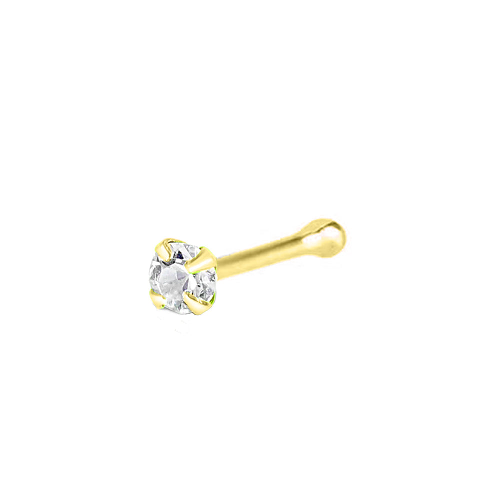 Broche para nariz de acero 316L con revestimiento de titanio y PVD dorado con engaste de piedra redonda - 20GA (0,8 mm)