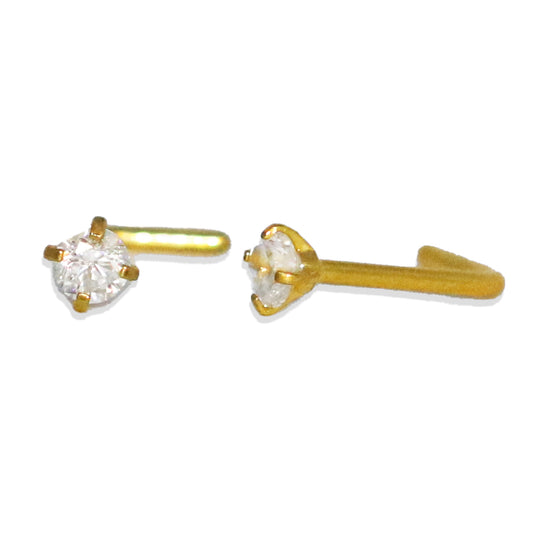 Steel 316L Gold PVD Titanium Coated L Nose Spiral with Prong Setting Round Stone - 20GA(0.8mm)