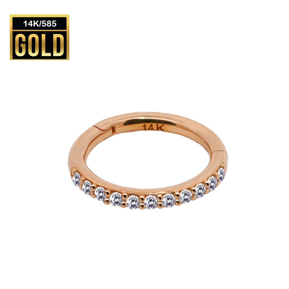 Anillo con segmento articulado de oro rosa de 14 quilates con circonita cúbica - 16GA (1,2 mm)