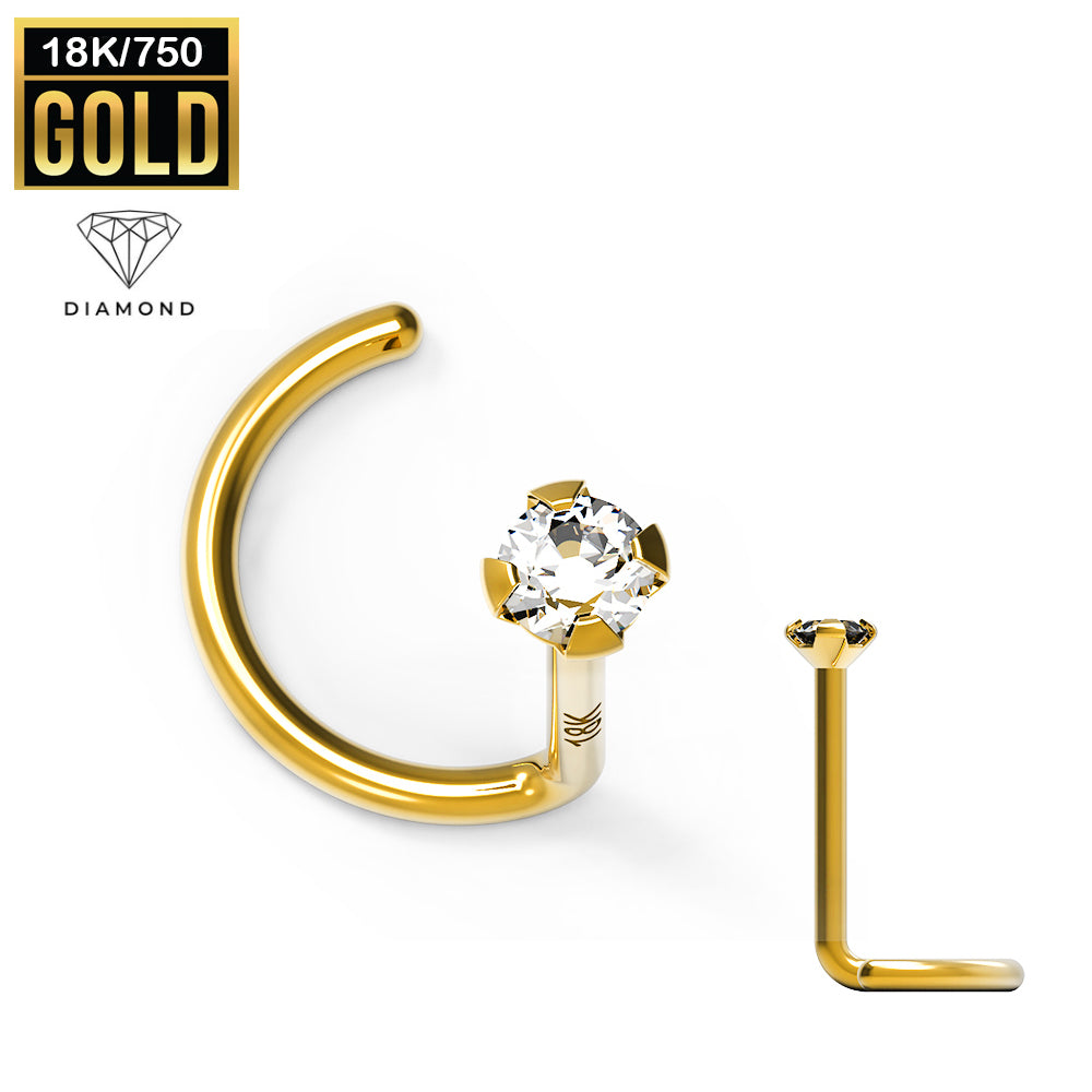 Espiral para nariz de oro auténtico de 18 quilates con diamante (engaste en punta) - 23GA (0,6 mm)
