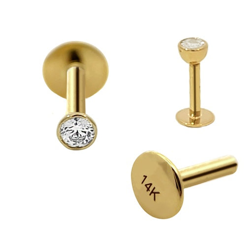Labret interno con piedra en oro real de 14 quilates
