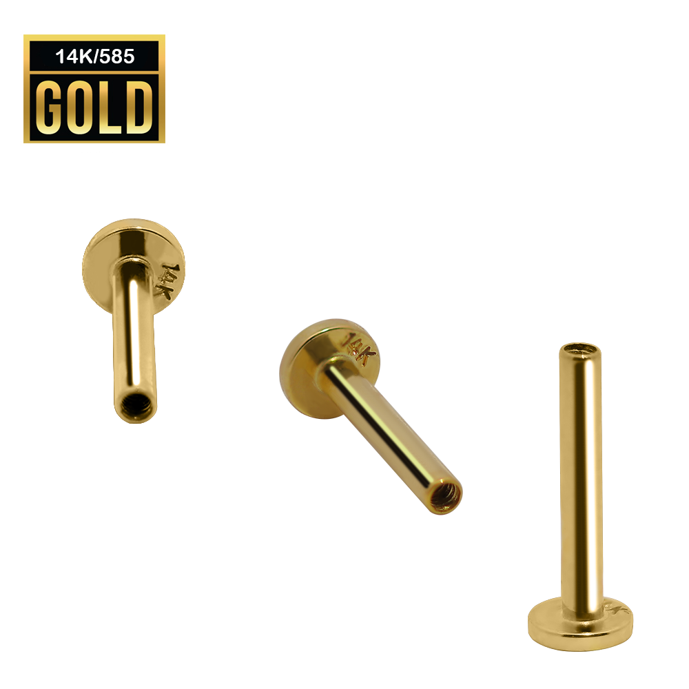 Labret de oro auténtico de 14 quilates, con rosca interna, calibre 18 (1,0 mm)