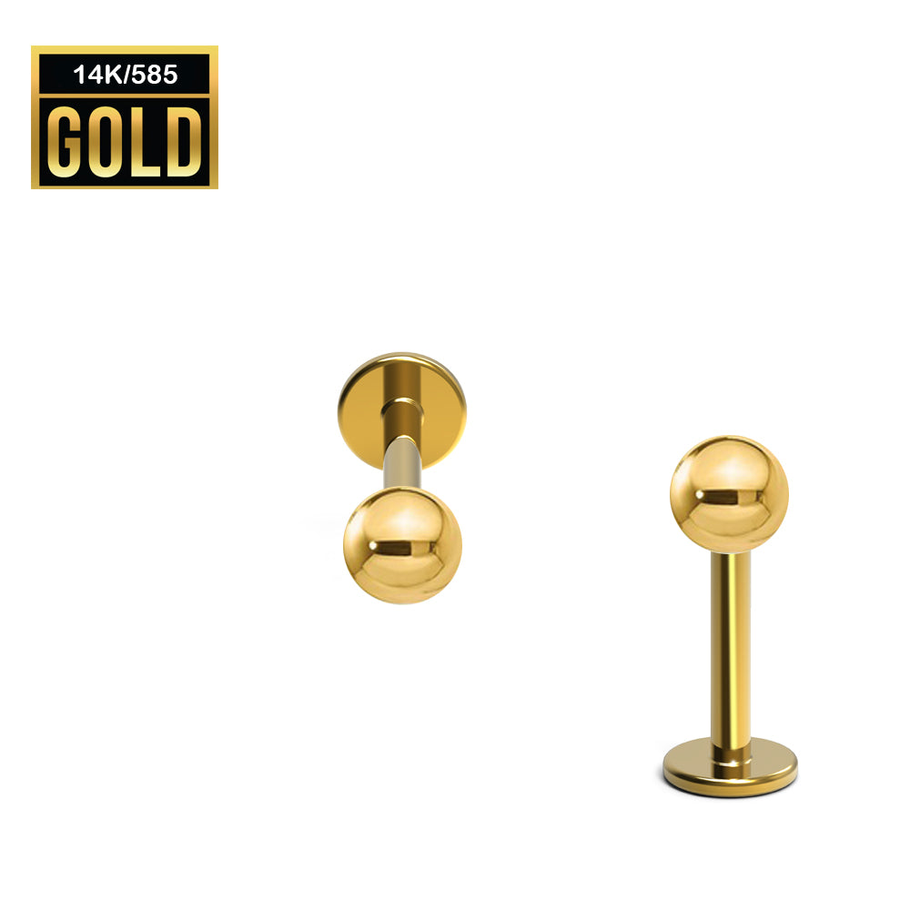 Labret interno de oro auténtico de 14 quilates con bola pulida - 18GA (1,0 mm)