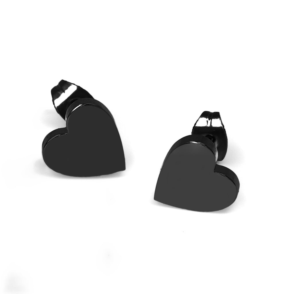 Clous d'oreilles avec revêtement en titane PVD noir en forme de cœur