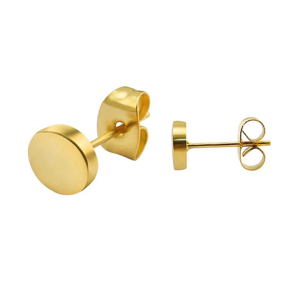 Clous d'oreilles en forme de disque rond avec revêtement en titane PVD or 8 carats